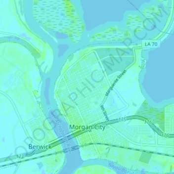 Topografische Karte Morgan City, Höhe, Relief