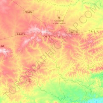Topografische Karte Garanhuns, Höhe, Relief