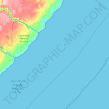 Topografische Karte Pondoland Inshore Restricted Zone, Höhe, Relief