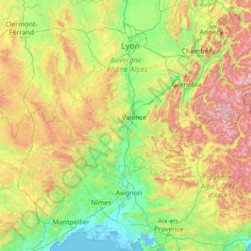Topografische Karte Le Rhône, Höhe, Relief
