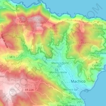 Topografische Karte Machico, Höhe, Relief