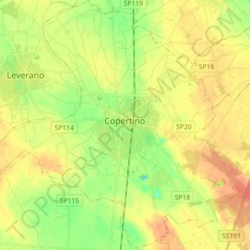 Topografische Karte Copertino, Höhe, Relief