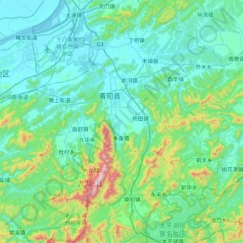 Topografische Karte 青阳县, Höhe, Relief