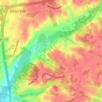 Topografische Karte Oxon Hill, Höhe, Relief