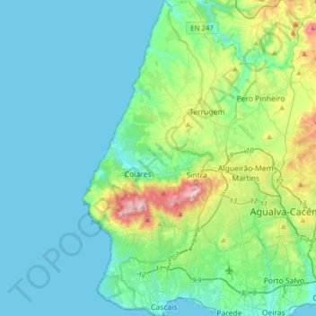 Topografische Karte Sintra-Cascais Natural Park, Höhe, Relief