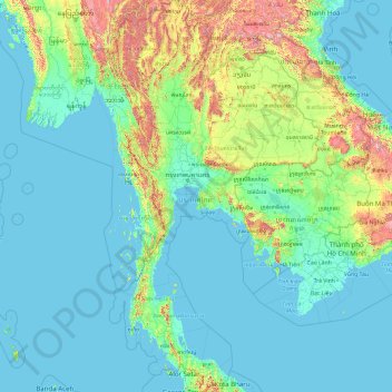 Topografische Karte Thailand, Höhe, Relief