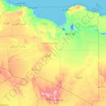 Topografische Karte Libya, Höhe, Relief