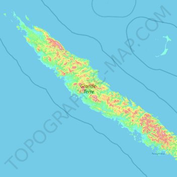 Topografische Karte Grande Terre, Höhe, Relief