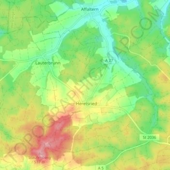 Topografische Karte Heretsried, Höhe, Relief