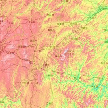 Topografische Karte Qiandongnan, Höhe, Relief
