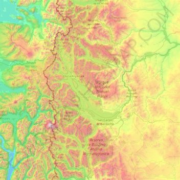 Topografische Karte Nahuel Huapi National Park, Höhe, Relief