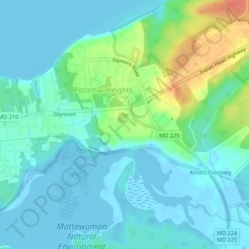 Topografische Karte Potomac Heights, Höhe, Relief