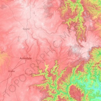 Topografische Karte Armidale, Höhe, Relief