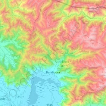 Topografische Karte Bandipora, Höhe, Relief
