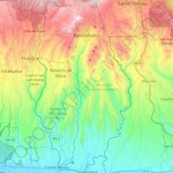 Topografische Karte Municipio de Panchimalco, Höhe, Relief