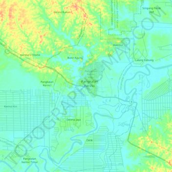 Topografische Karte Kecamatan Pangkalan Kerinci, Höhe, Relief