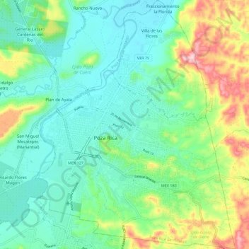 Topografische Karte Poza Rica de Hidalgo, Höhe, Relief