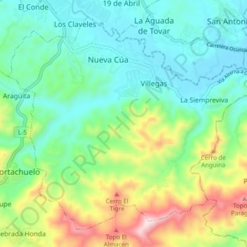 Topografische Karte Parroquia Nueva Cúa, Höhe, Relief