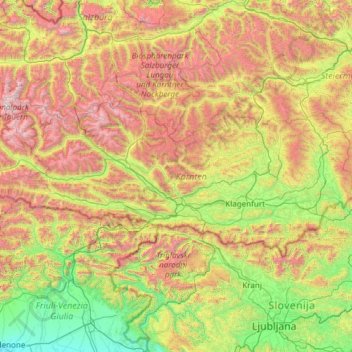 Topografische Karte Kärnten, Höhe, Relief
