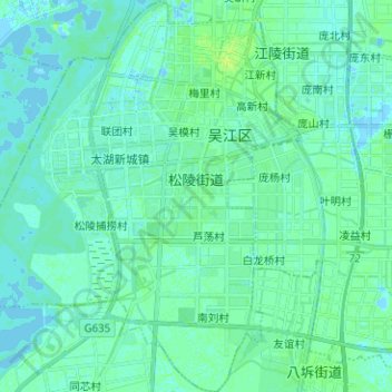 Topografische Karte 松陵街道, Höhe, Relief