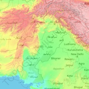 Topografische Karte Pakistan, Höhe, Relief