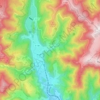 Topografische Karte Odern, Höhe, Relief