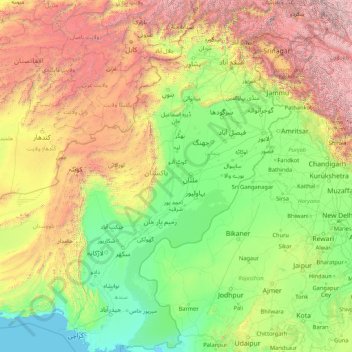 Topografische Karte Indus, Höhe, Relief