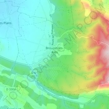 Topografische Karte Brouzet-lès-Alès, Höhe, Relief