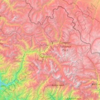 Topografische Karte Bhatwari, Höhe, Relief