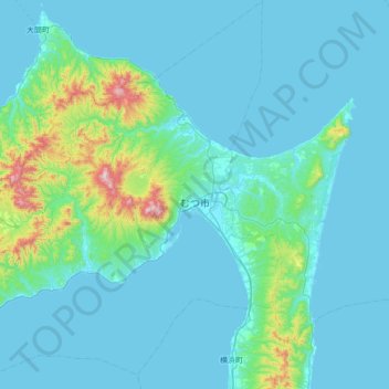 Topografische Karte Mutsu, Höhe, Relief