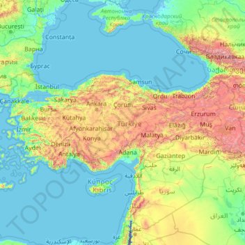Topografische Karte Türkei, Höhe, Relief