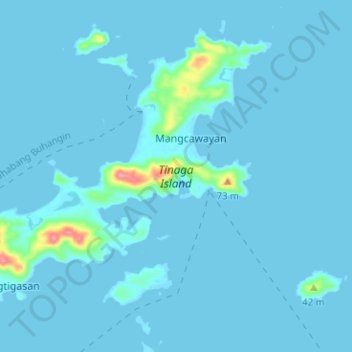 Topografische Karte Tinaga Island, Höhe, Relief