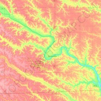 Topografische Karte Van Buren County, Höhe, Relief