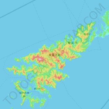 Topografische Karte Amamioshima, Höhe, Relief