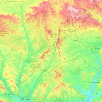 Topografische Karte River Bourne (Wiltshire), Höhe, Relief