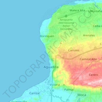 Topografische Karte Aguadilla, Höhe, Relief