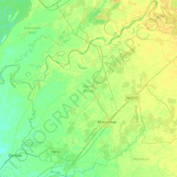 Topografische Karte Moranhat, Höhe, Relief