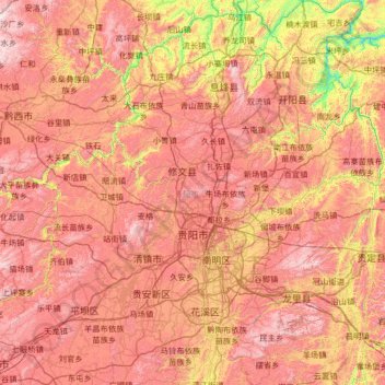 Topografische Karte Guiyang, Höhe, Relief