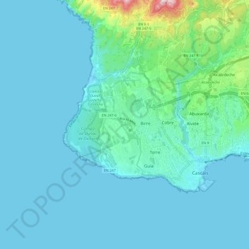 Topografische Karte Cascais e Estoril, Höhe, Relief