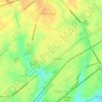 Topografische Karte Folsom, Höhe, Relief