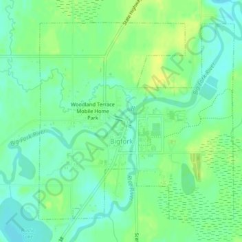 Topografische Karte Bigfork, Höhe, Relief