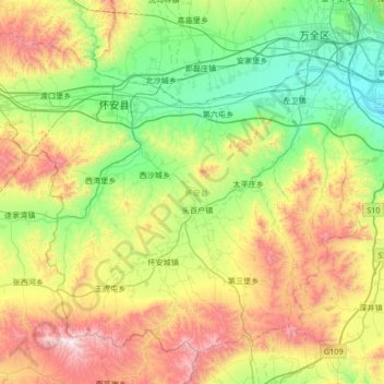 Topografische Karte 怀安县, Höhe, Relief