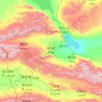 Topografische Karte 博尔塔拉蒙古自治州, Höhe, Relief