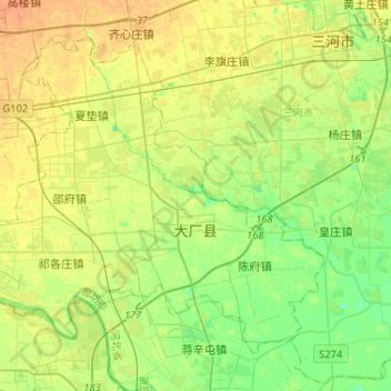 Topografische Karte 大厂回族自治县, Höhe, Relief