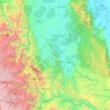 Topografische Karte Province of Oxapampa, Höhe, Relief