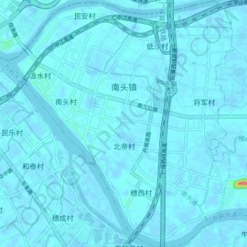 Topografische Karte 南头镇, Höhe, Relief