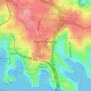 Topografische Karte North Sydney, Höhe, Relief