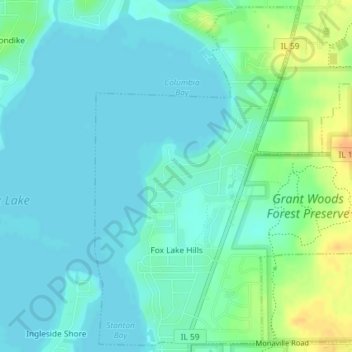 Topografische Karte Fox Lake Hills, Höhe, Relief