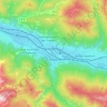 Topografische Karte Trieben, Höhe, Relief