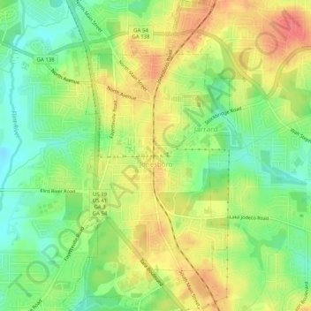 Topografische Karte Jonesboro, Höhe, Relief